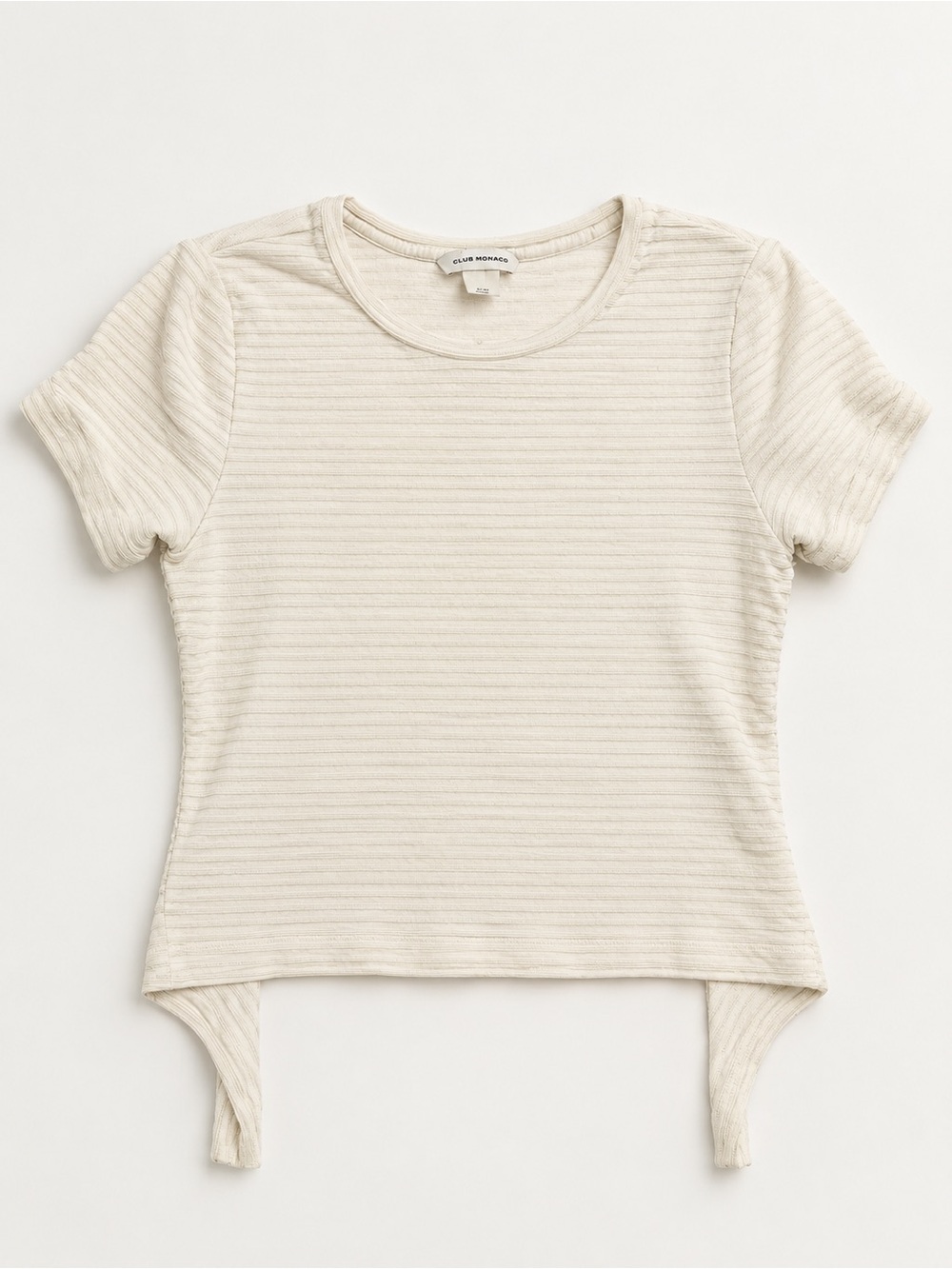 Club Monaco Cream Ribbed Short-Sleeve Tie-Hem Top